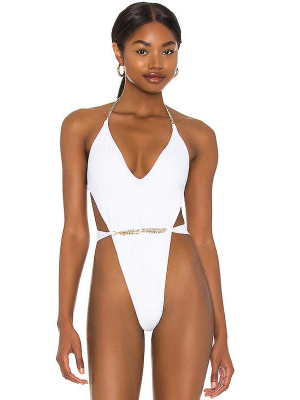 Chain Strappy High Cut Deep V Low Back Brazilian One Piece Swimsuit