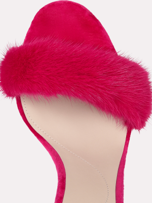 Hot Pink Mink And Suede Sandals