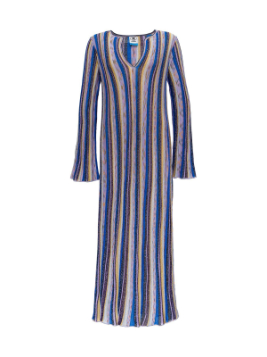 M Missoni Glitter Striped V-neck Maxi Dress