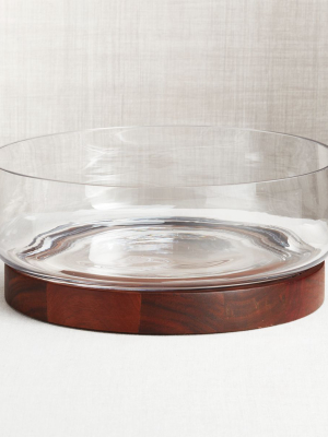 Prospect Wood Base Glass Serving Bowl