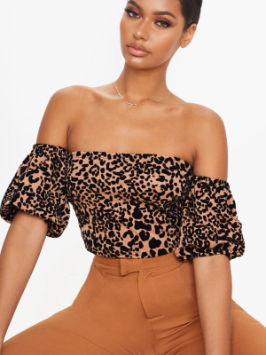 Tan Leopard Bardot Top