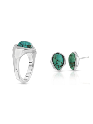 Geometric Turquoise Ring + Pear Cut Earrings Bundle Set