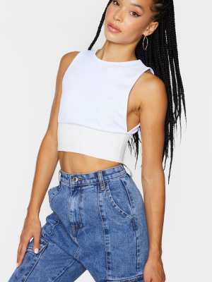 White Slinky Deep Waistband Crop Top