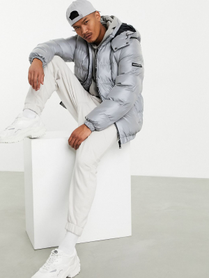Good For Nothing Reflective Puffer Jacket In Silver