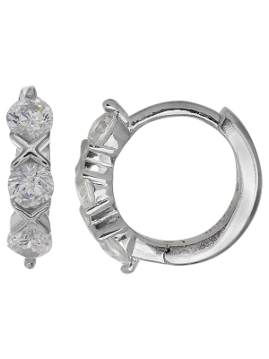 Women's Huggie Hoop Earrings With Clear Cubic Zirconia In Sterling Silver - Clear/gray (12mm)