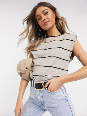 Asos Design Sleeveless T-shirt With Shoulder Pad In Stripe