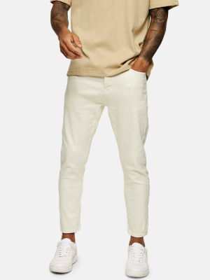 Ecru Stretch Tapered Jeans