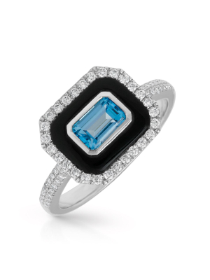 14kt White Gold Onyx Sky Topaz Diamond Ring