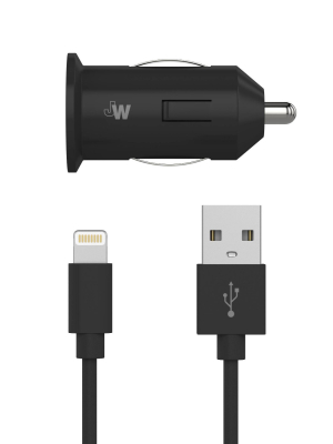 Just Wireless 2.4a/12w 1-port Usb-a Car Charger With 4ft Tpu Lightning To Usb-a Cable