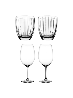 Riedel Sunshine Collection Crystal Whiskey Tumbler Glass And Vinum Bordeaux Grand Cru Crystal Red Wine Glass, Set Of 4