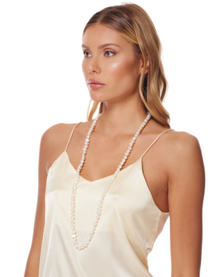 36" White Fresh Water Pearl With Gold Clasp Necklace