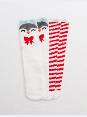 Aerie Fuzzy Holiday Crew Sock 2-pack