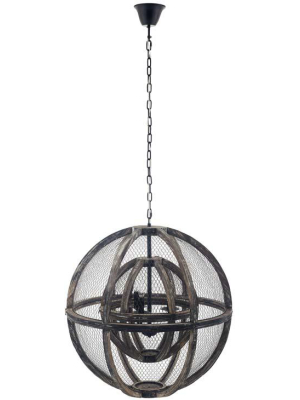 Skylar Globe Rustic Oak Wood Pendant Light Chandelier