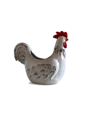 Decorative Ceramic Rooster Basket 21" X 9.75" White - Drew Derose
