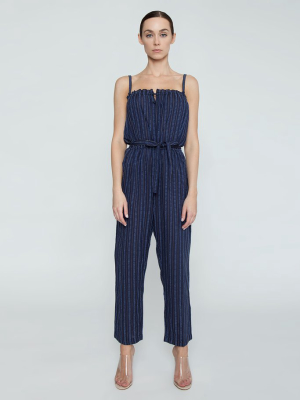 Abha Belted Jumpsuit - Navy Stripe Print