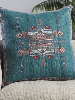 Zaida Tribal Pillow In Teal & Terracotta