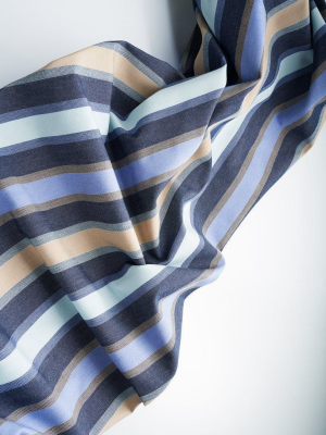 Marine Blue Striped Outdoor Curtain - Extra Wide