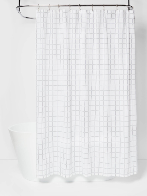 Yarn Dyed Window Pane Woven Shower Curtain White - Project 62™