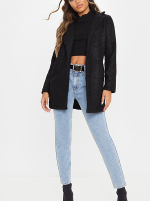 Black Textured Longline Coat