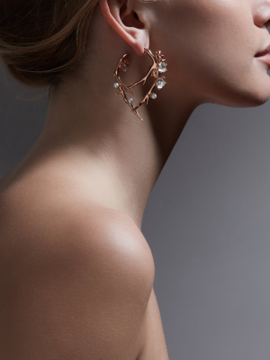 Rose Gold Vermeil Cherry Blossom Diamond And Pearl Hoop Earrings