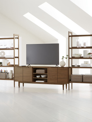 Tate Walnut 80" Media Console With 2 Wide Bookcases