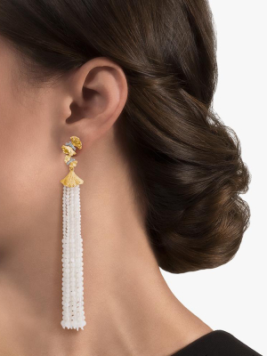 Butterfly Ginkgo Tassel Earrings With Moonstone And Diamonds