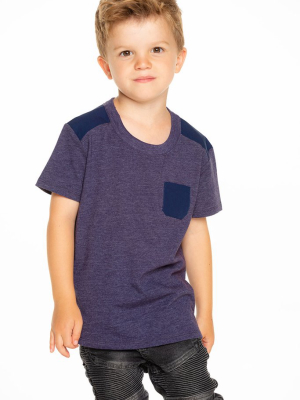 Boys Recycled Vintage Jersey Poplin Blocked Pocket Tee