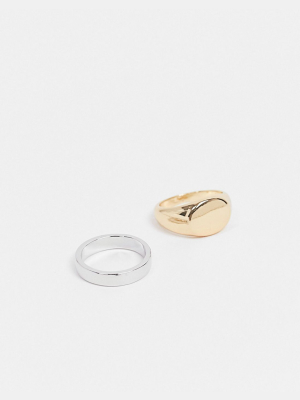 Designb Ring 2 Pack In Gold And Silver