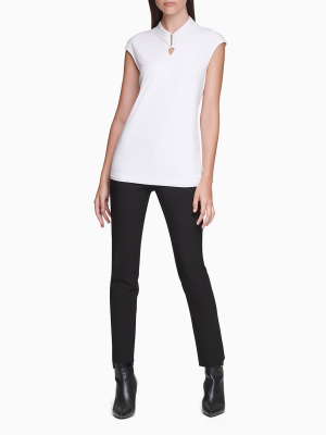 Solid Tiered Neck Cap Sleeve Top