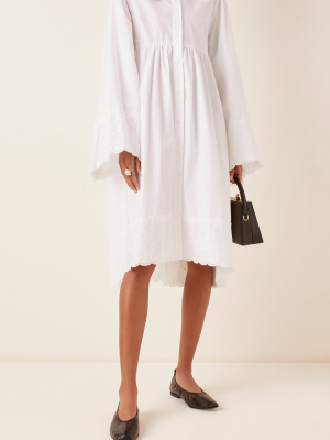 Oversized Broderie Anglaise-trimmed Cotton-poplin Tunic