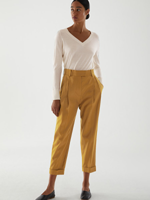 Lyocell-cotton Mix High Waisted Pleated Pants