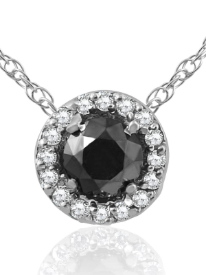 Pompeii3 1/2 Ct Black & White Diamnd Pave Halo Solitaire Pendant Necklace 14k Whte Gold