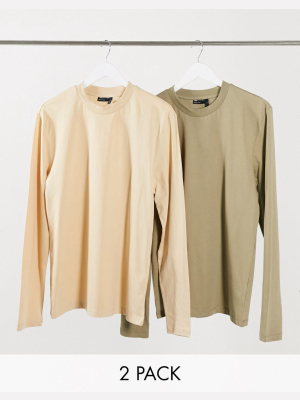 Asos Design 2 Pack Long Sleeve T-shirt With Crew Neck