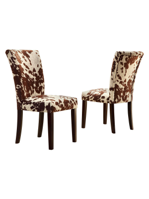 Set Of 2 Quinby Parson Dining Chair Wood Brown Cowhide - Inspire Q