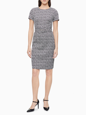 Jacquard Belted Sheath Dress