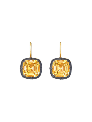 Collet Cushion Cut Drop Earrings - Citrine