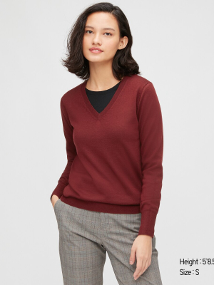 Women Extra Fine Merino V-neck Sweater