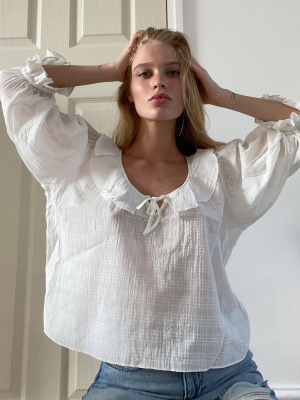 & Other Stories Cotton Balloon Sleeve Blouse In White