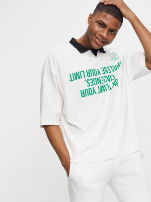 Asos Design Oversized Sporty Polo With Contrast Text Print