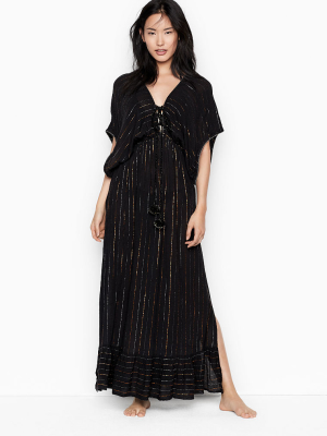 America & Beyond V-neck Metallic Maxi Dress