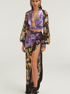 Balloon Sleeve Plunge Printed Top