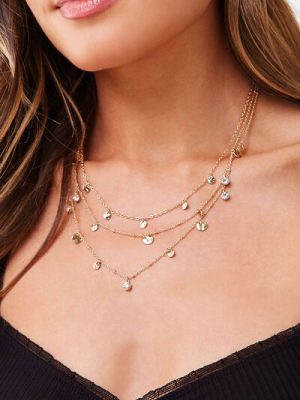 Layered Faux Gem & Disc Charm Necklace