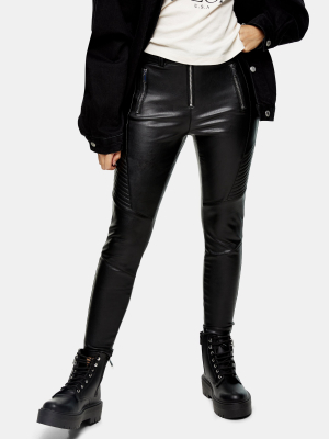 Petite Black Biker Pu Pants