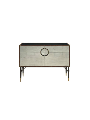 Wooden Console Table With Patchwork Aluminium Drawers Brown/silver - Benzara