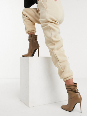 Simmi London Olivia Heeled Ankle Boots With Slouch Detail In Beige