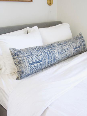 Blue & off-white southwestern Extra Long Lumbar Pillow - 14x50