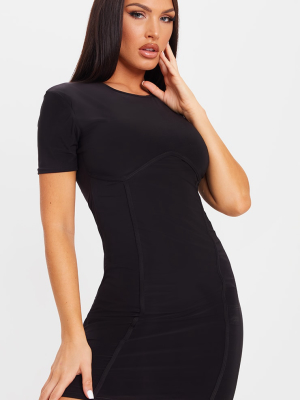 Black Slinky Underbust Short Sleeve Bodycon Dress