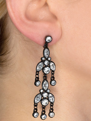 Black & Crystal Drop Clip Earrings