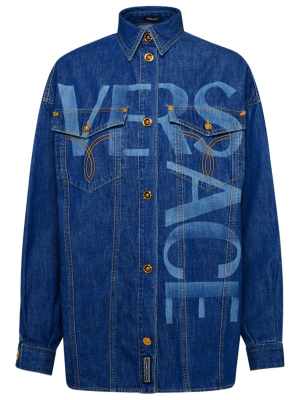 Versace Logo Printed Denim Shirt