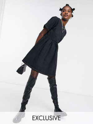 Collusion Smock Dress In Washed Black